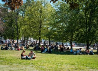 Ein voller Park mit Menschen während der Coronapandemie