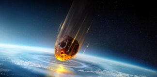 Asteroid aus de Weltall in Richtung Erde