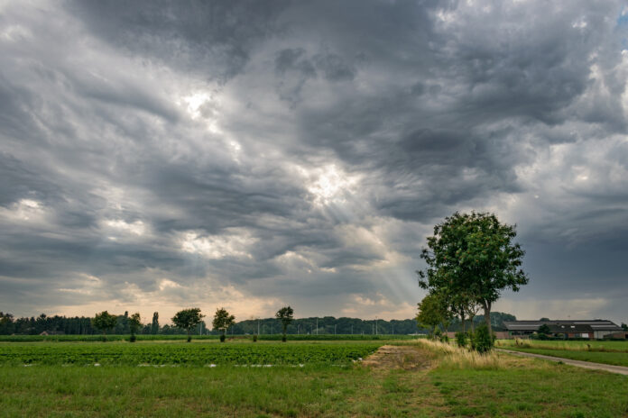 Wolkendecke über einem grünen Feld
