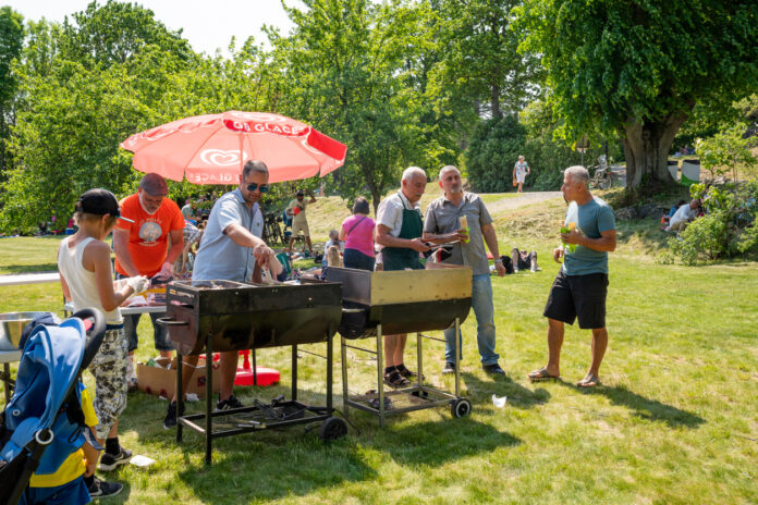 Ein Grillfest im Park.