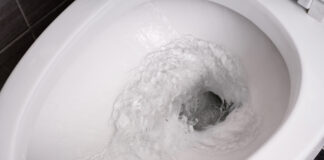 Wasser wird in der Toilette heruntergespült