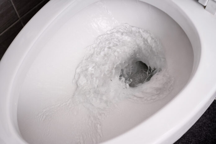 Wasser wird in der Toilette heruntergespült