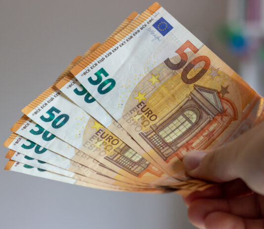 Hand hält 50-Euro-Scheine